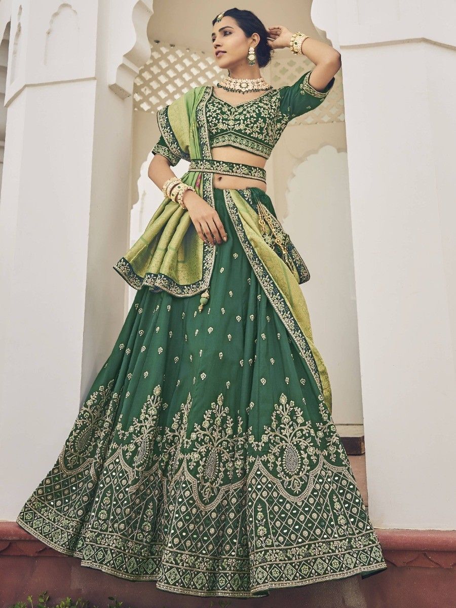 Buy Dark Green Lehenga Choli With Dupatta Online At Zeel Clothing