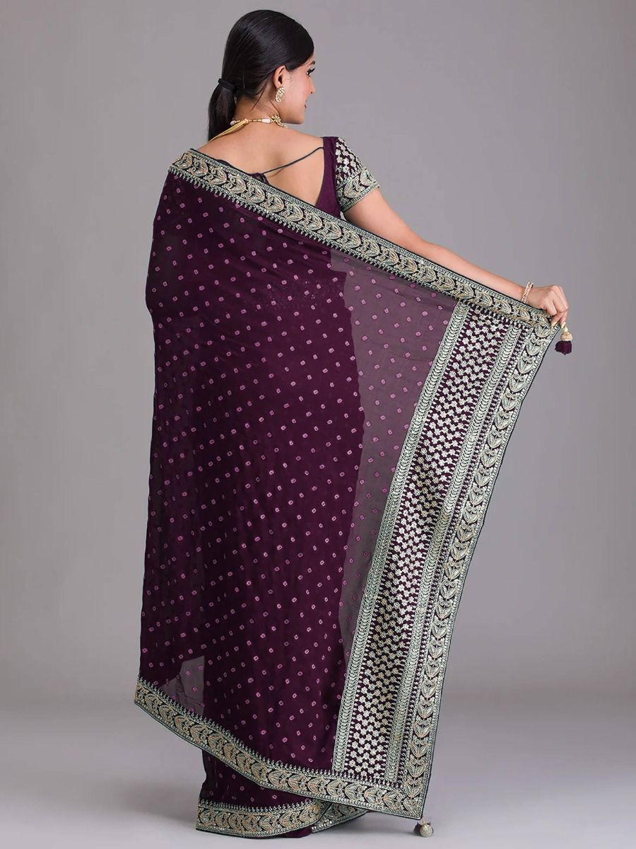 Buy Tantalizing Purple Bandhani Printed Silk Traditional Saree - Zeel ...