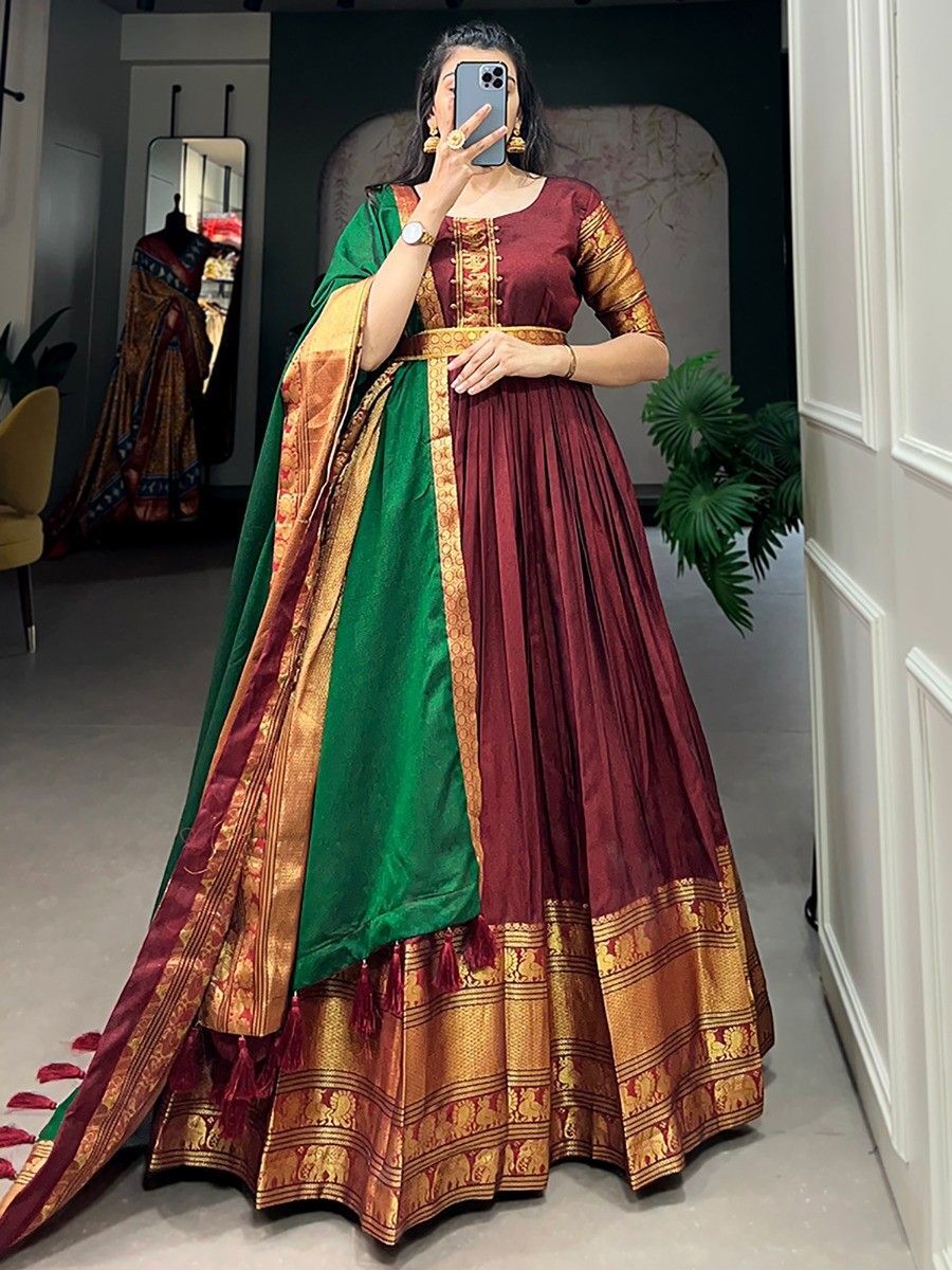 Women's Georgette Leheriya Gown with Fancy Dupatta Solid Multicolour  Anarkali Kurti and Dupatta Set Ethnic Dresses