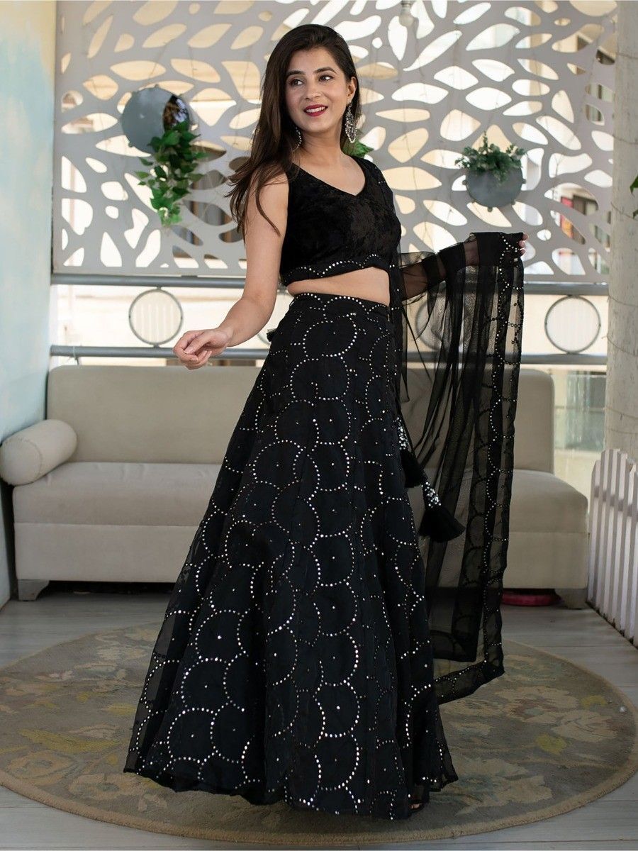 Buy Black Fancy Fabric Reception Designer Lehenga Choli Online -
