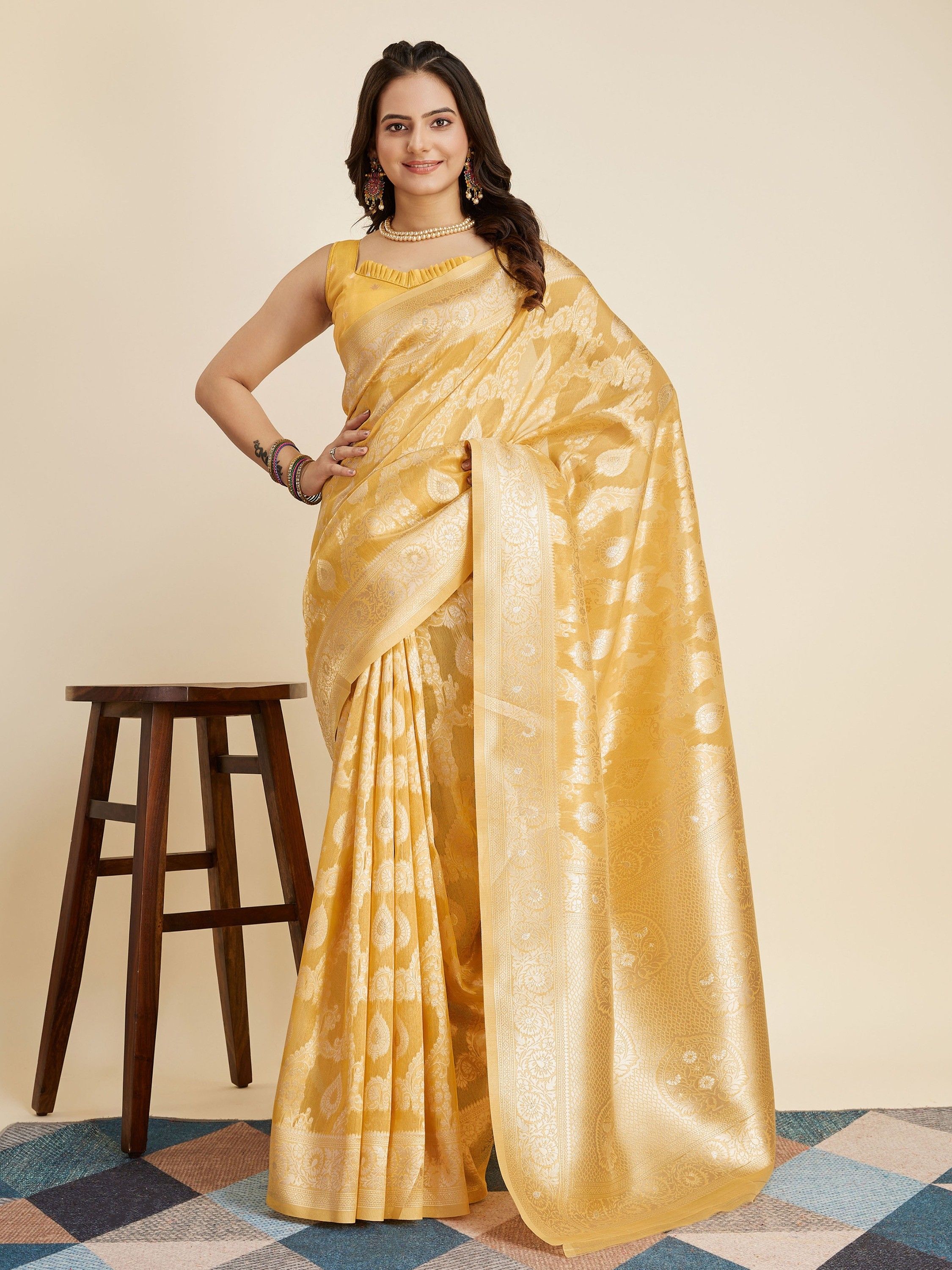 Alluring Yellow Zari Weaving Banarasi Silk Haldi Wear Saree