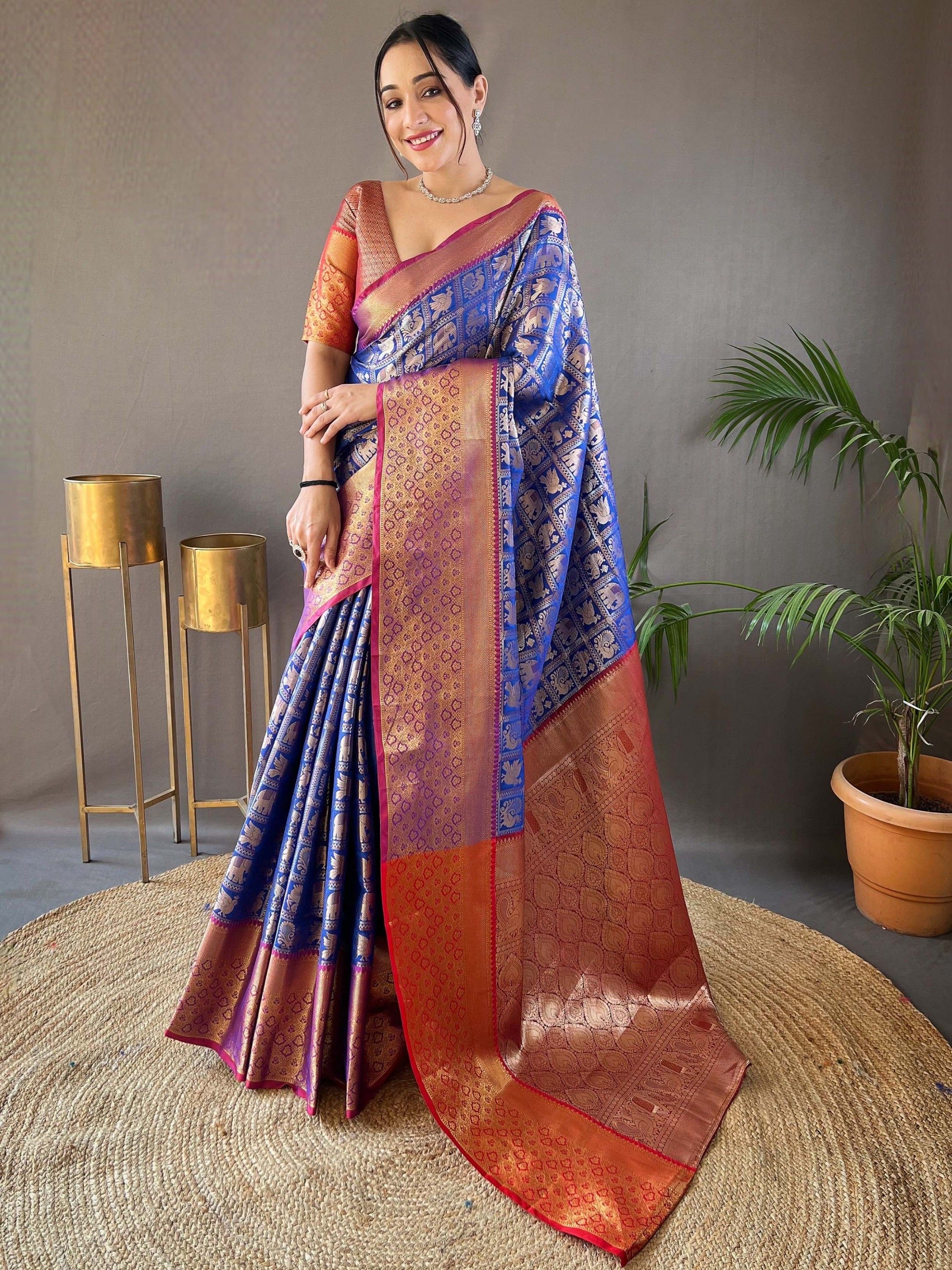 Fabulous Blue Zari Weaving Silk Function Wear Saree With Blouse