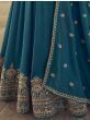 Wonderful Blue Embroidered Silk Wedding Wear Ready-made Gown