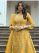 Marvelous Yellow Embroidered Net Weeding Wear Anarkali Suit