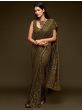 Superb Olive Green Sequined Georgette Party Wear Saree