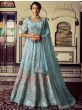 Alluring Turquoise Thread Embroidery Sequin Wedding Wear Lehenga Choli