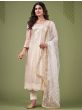 Alluring White And Cream Sequins Embroidered Net Salwar Suit
