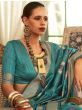 Cultivated Teal Blue Woven Silk Festival Wear Saree