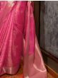 Lovely Pink Zari Weaving Organza Wedding Wear Saree