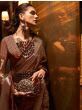 Stunning Brown Zari Weaving Organza Festival Wear Saree