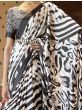 Cute Black & White Printed Satin Party Wear Saree With Blouse