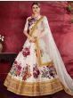 Off-White Floral Print Banglori Silk Wedding Wear Lehenga Choli 