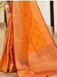 Awesome Orange Woven Silk Wedding Wear Saree With Blouse
