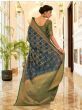 Attractive Navy Blue Woven Silk Wedding Wear Saree With Blouse