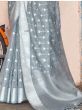 Stunning Grey Embroidered Linen Party Wear Saree With Blouse