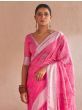 Beautiful Pink Embroidered Linen Festival Wear Saree With Blouse