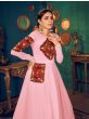 Stupendous Pink Mirror And Pearl Work Georgette Festive Wear Gown