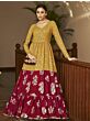 Magnificent Yellow Metalic Foil Work Georgette Party Wear Anarkali Gown