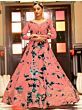 Charming Peach Shibori Printed Embroidered Party Wear Anarkali Gown