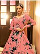 Charming Peach Shibori Printed Embroidered Party Wear Anarkali Gown