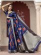Fantastic Blue Rose Floral Weaving Banarasi Silk Festive Saree