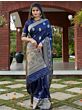 Trendy Navy Blue Weaving Banarasi Silk Festival Wear Saree