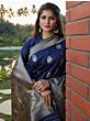 Trendy Navy Blue Weaving Banarasi Silk Festival Wear Saree