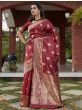 Radiant Wine Weaving Banarasi Silk Festival Wear Saree