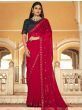 Attractive Red Sequins Work Chinon Party Wear Saree With Blouse