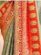 Delightful Grey And Orange Embroidered Work Pure Dola Silk Traditional Saree