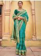 Lovely Teal Blue Embroidered Work Pure Dola Silk Traditional Saree