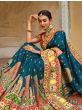 Incredible Teal Blue Embroidered Work Pure Dola Silk Traditional Saree