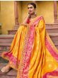 Glorious Yellow Embroidered Work Pure Dola Silk Traditional Saree