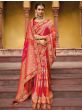 Entertaining Red And Pink Embroidered Work Pure Dola Silk Traditional Saree