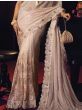 Satisfying Peach Sequins Work Net Party Wear Saree With Blouse