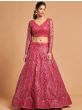 Superb Hot Pink Thread Embroidered Net Party Wear Lehenga Choli
