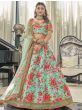 Mint Green Floral Printed Art Silk Wedding Wear Lehenga Choli