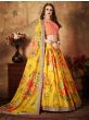  Yellow Digital Printed Organza Silk Wedding Lehenga Choli With Orange Blouse
