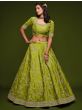 Awesome Neon Green Thread Embroidery Art Silk Wedding Lehenga Choli
