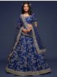 Enjoyable Blue Thread Embroidery Art Silk Wedding Lehenga Choli