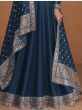 Stunning Blue Zari Embroidered Silk Event Wear Gown 