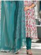 Pretty Light Blue Floral Printed Silk Readymade Pant Suit