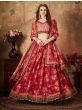 Stunning Maroon Floral Print Organza Silk Wedding Lehenga Choli With Peach Blouse