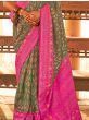 Exquisite Green Gold Printed Silk Wedding Wear Saree