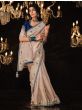 Delightful Cream Embroidered Silk Wedding Wear Saree With Blouse