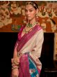 Beautiful Cream Patola Silk Wedding Wear Saree