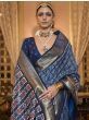 Stunning Navy Blue Printed Patola Silk Festival Wear Saree With Blouse