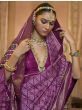 Charming Purple Printed Patola Silk Wedding Wear Saree With Blouse