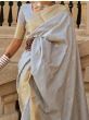 Charming Grey Zari Weaving Silk Party Wear Saree With Blouse