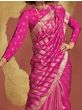 Lovely Pink Handloom Weaving Viscose Saree With Blouse
